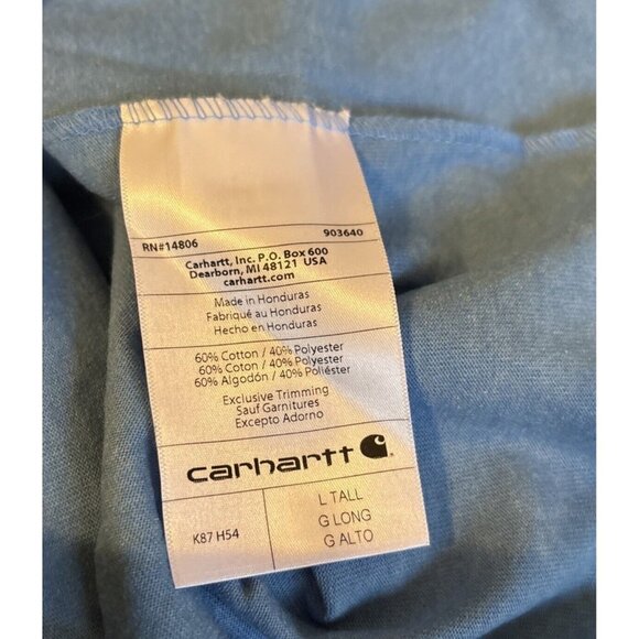 Men's Carhartt Pocket Tee Shirt Large Tall Blue Loose Fit K87-M Active Work NWT - Picture 6 of 10